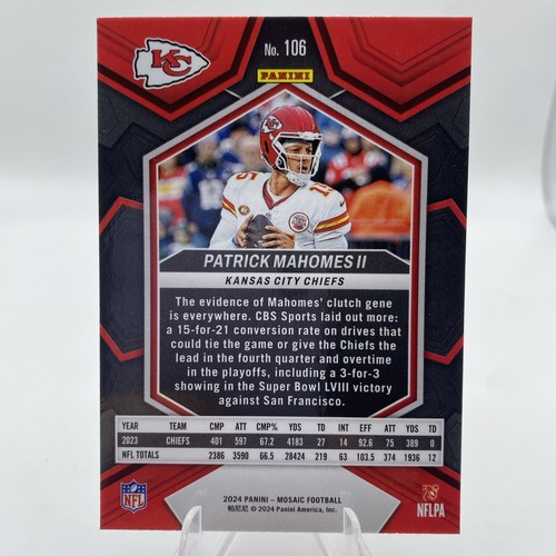 2024 Panini Mosaic - Silver Prizm #106 Patrick Mahomes II - Picture 2 of 2