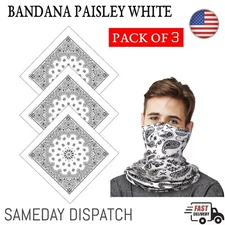 Paisley Tube Scarf Bandana Head Face Mask Multi-use Neck Gaiter Cap 3Pcs White