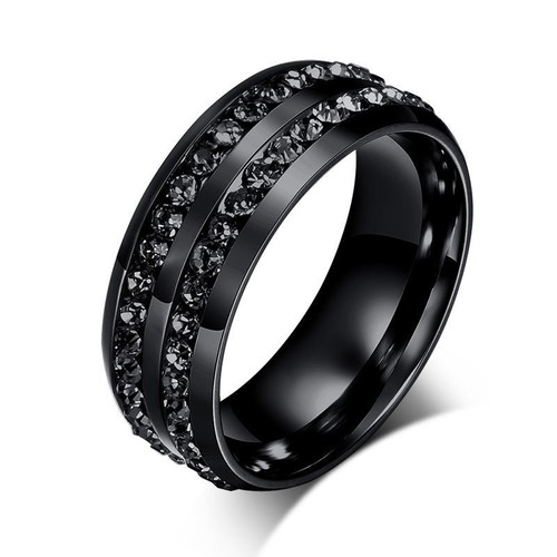 Anillo de boda para mujer Double Rowes AAA CZ correa de compromiso de acero inoxidable talla 5-12 - Imagen 12 de 13