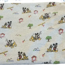 Disney Mickey Mouse & Pluto Blue Stripe Receiving Blanket Go Fetch Vintage