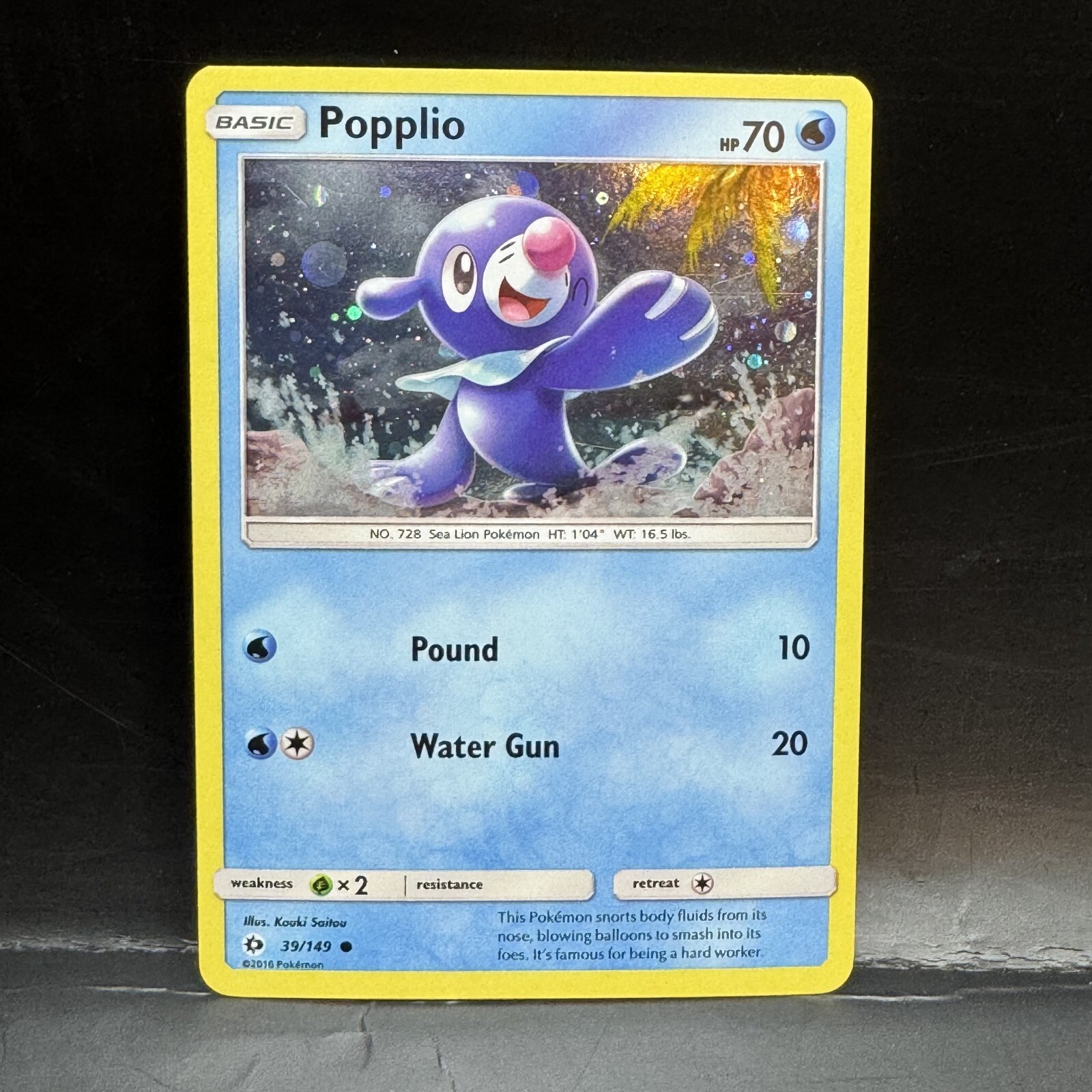 Pokemon Card Popplio Sun & Moon Cosmo Holo Rare 39/149 LP
