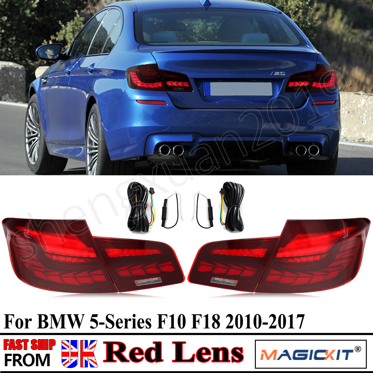 Pair LED GTS Tail Lights For BMW 5Series F10 F18 2011-2017 Sequential Rear Lamps