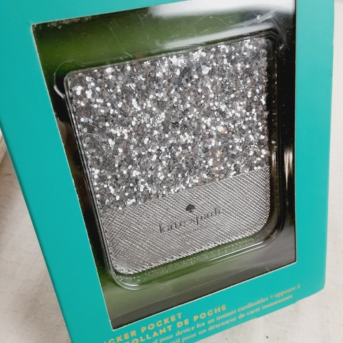 Kate Spade Sticker Pocket Phone Adhesive Decoration Silver Sequin Leather 2.5" - Photo 8 sur 9