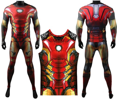 New Iron Man Sports Muscle Suit Tops Pants Set Spandex Cosplay Costume Halloween