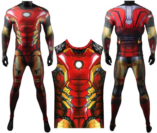 Iron Man Sports Muscle Set Suit Top & Pants Cosplay Halloween Costume Adult Kids - Afbeelding 1 van 12