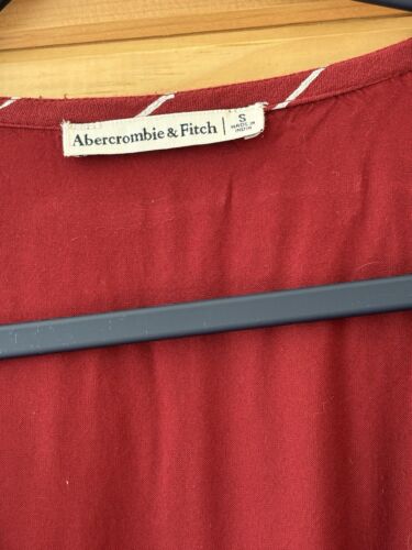 Abercrombie & Fitch Midi Wrap Dress Small Brick Red White Stripe Hi Low Hem - Picture 4 of 6
