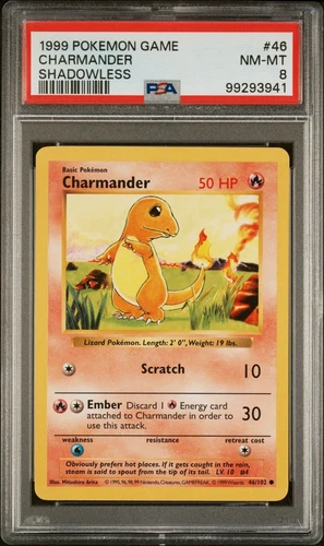 1999 Charmander 046/102 Base Set (Shadowless) PSA 8