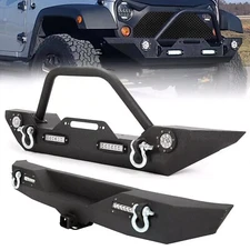 For 07-18 Jeep Wrangler JK Unlimited Front/Rear Bumper w/ Winch Plate LED Lights