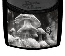 Grayscale Spotted Mushrooms Frosted Hood Truck Wrap Vinyl Car Graphic Decal