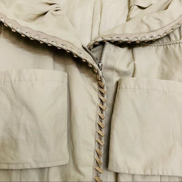 Elie Tahari Womens Tan Khaki Beige Leather Trim Utility Jacket Blazer Sz Small S - Image 4 of 4