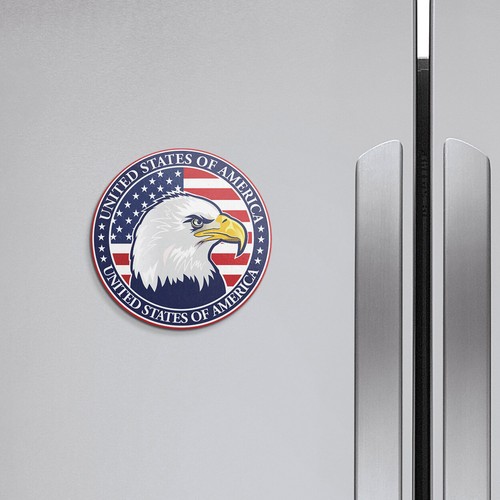 Bandiera Usa Emblema Aquila Animale | Magnete Decorativo Rotondo 4"" X 4 - Foto 2 di 2
