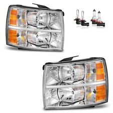 Pair Headlights Chrome For 2007-2013 Chevy Silverado 1500 2500hd Wbulbs