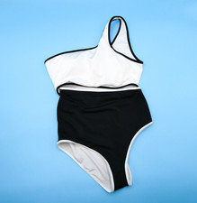 Victorias Secret Small One Piece Swimsuit White Black Swim Padded One Shoulder