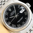 MENS ROLEX DATEJUST 16014 BLACK ROMAN 18K WHITE GOLD SS WATCH w/ JUBILEE BAND