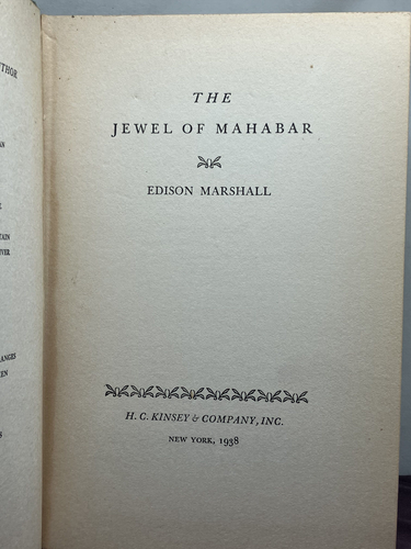 1st, The Jewel of Mahabar by Edison Marshall (1938,HB) treasure hunting in India - Picture 3 of 5