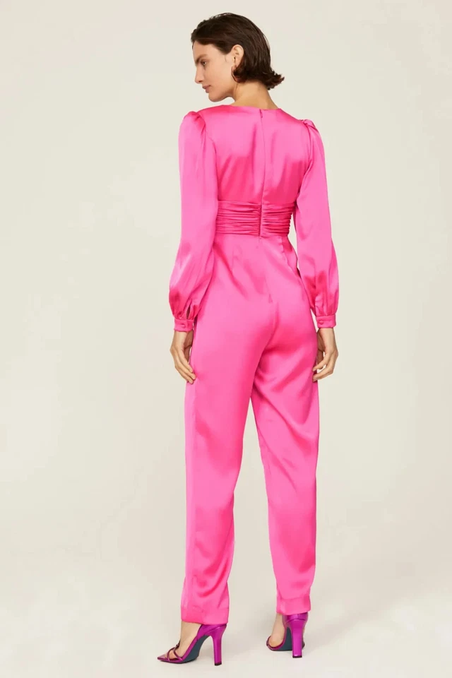 Mono Mac Duggal Rosa Cuello Profundo Manga Larga Satinado Talla 12 $358 Foto 3 de 3
