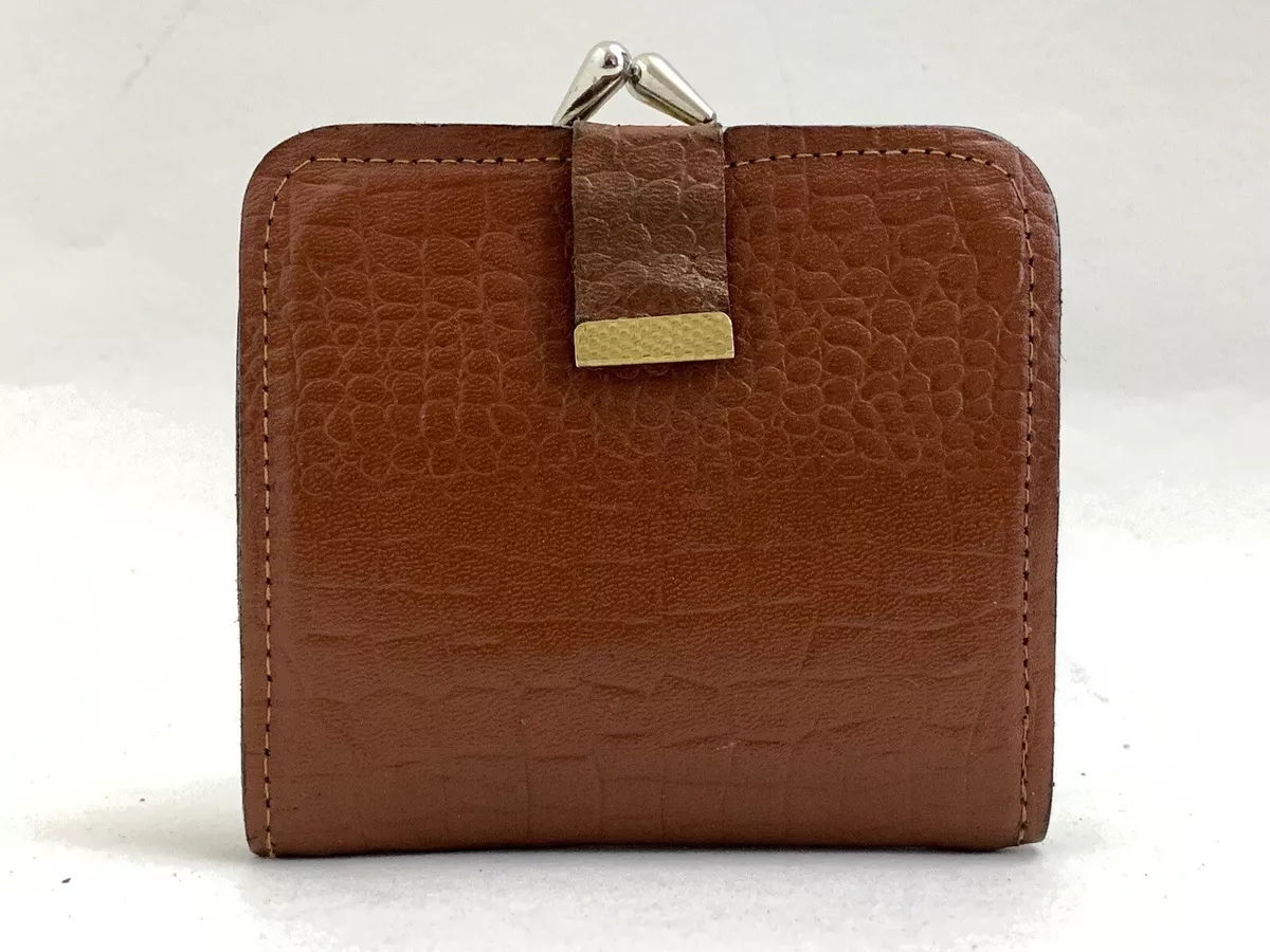 Vintage 1950s Tan Textured Leather Purse Mini Wallet With Tan Leather Lining