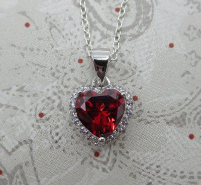 Red Garnet Cz Heart Pendant 925 Sterling Silver January Birthstone Necklace - Red Cz Heart Pendant Red Garnet Cz Heart Pendant 925 Sterling Silver January Birthstone Necklace - Red Cz Heart Pendant