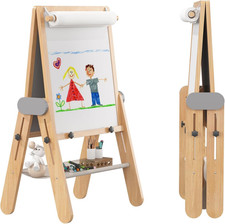 3-In-1 Kids Art Easel - Double-Sided Wooden Easel with Chalkboard  Whiteboard