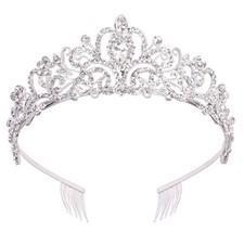 Didder Silver Crystal Tiara Crown Headband Princess Elegant 01
