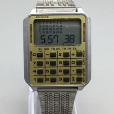 Vintage Advance Calculator Watch Mens 34mm Alarm Stainless Bracelet New Battery