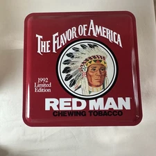 Vintage Red Man Chewing Tobacco Tin Box Canister Vintage 1992 Limited Edition