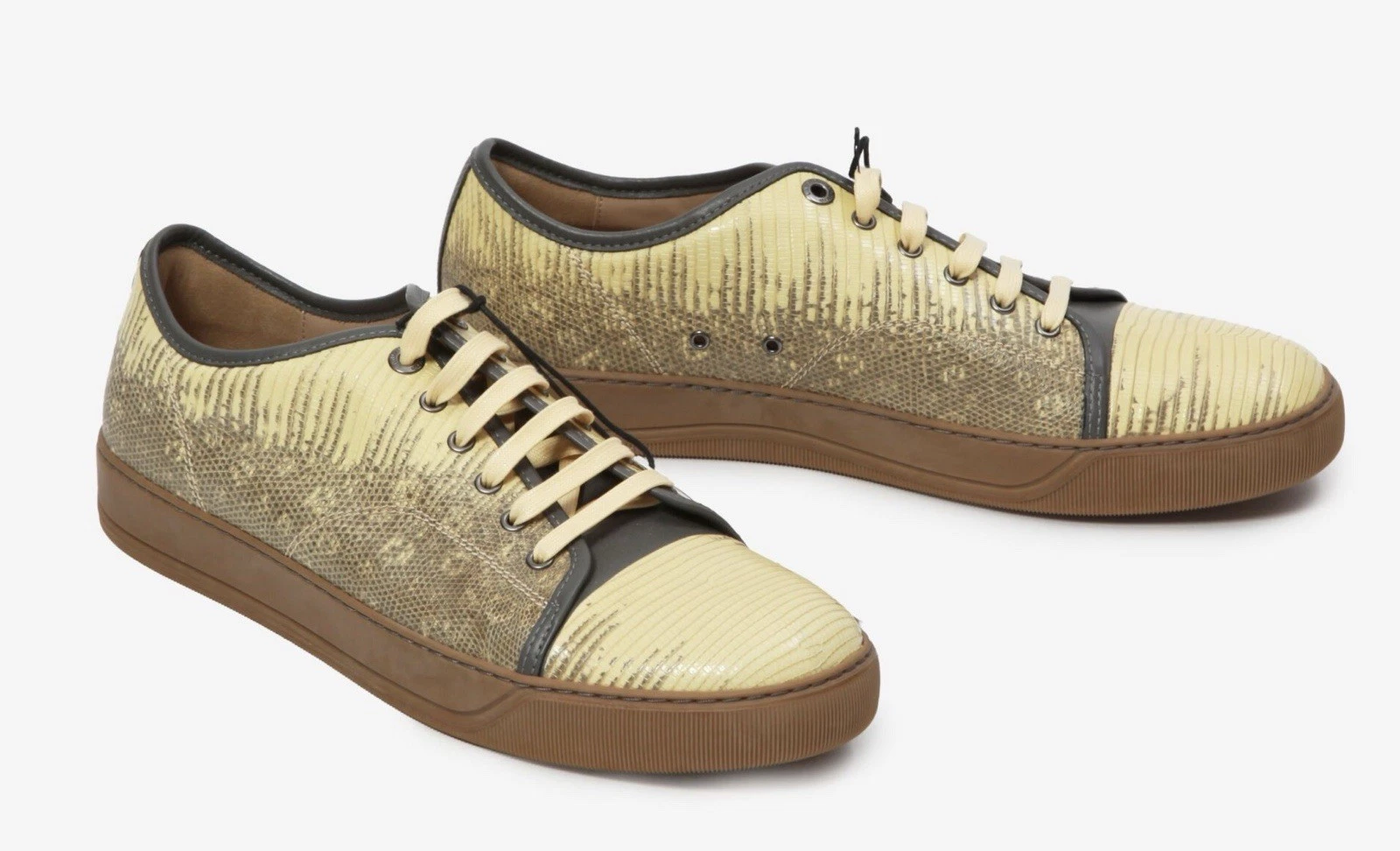 Lanvin — Baskets LANVIN CURB T44 NEUVES - Cuir Python Beige/Jaune - Prix Boutique 1100€