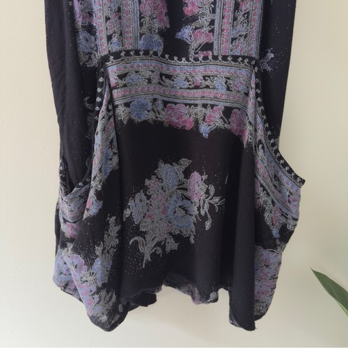 Free People Paradise Song Kleid schwarz Blumen ärmellos Mini Taschen Bohemian S - Bild 4 von 11