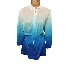 Weekends by Chico's Ombre Mesh Zip Front Tunic Cover Up Lightweight Size 3