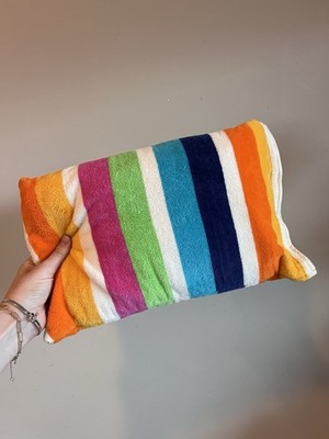 Vtg Terrycloth Towel Throw Pillow 10x16  Beach Pool Terry Cloth Cover Case Clean