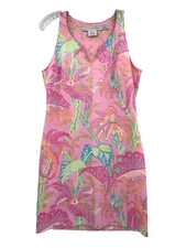GRETCHEN SCOTT Womens S Pink Tropical Floral Print Sleeveless V-Neck Shift Dress