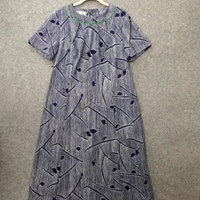Vintage Shift House Dress Womens L Blue Abstract Muumuu Retro 60s MOD BERKSHIRE