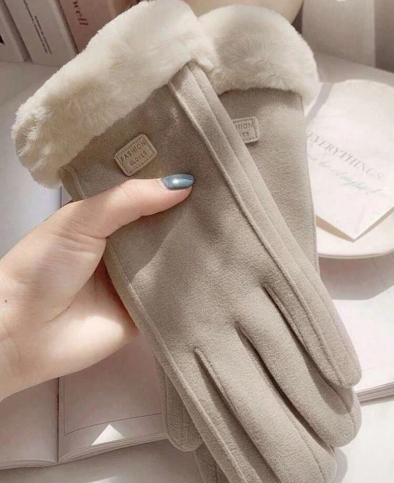 Moda Mujeres Guantes Cálidos Otoño Invierno Pantalla Táctil Guantes Con Puño Peludo Foto 4 de 4