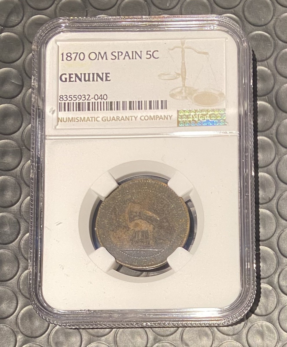 NGC-AU58BN スペイン 1870 OM 1センティモ 銅貨 【公式通販】