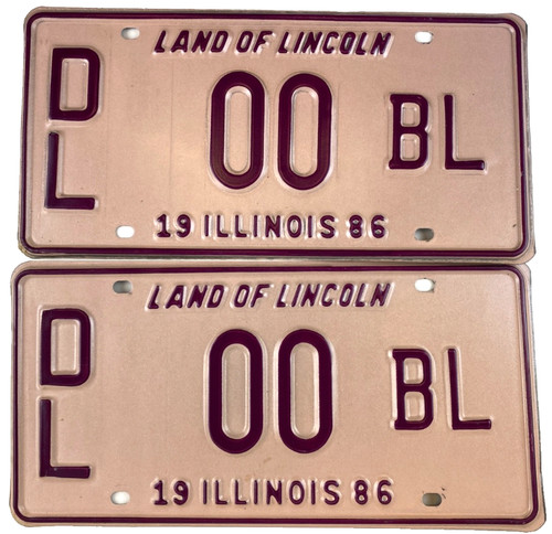 Vintage Illinois 1986 Dealer License Plate Set Pair DL 00 BL Garage Wall Decor