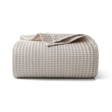 66"x90" Khaki Twin 100 Cotton Waffle Blanket 380 GSM Lightweight Throw