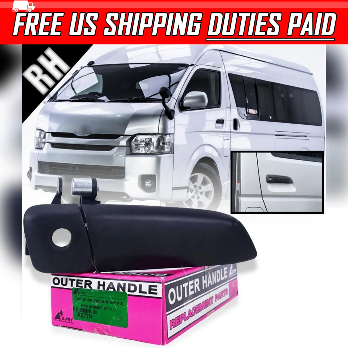 Front RH Right Outer Door Handle Black For Toyota Hiace Commuter