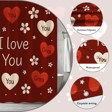 Cute I Love You Shower Curtain with Hearts and Flowers Design