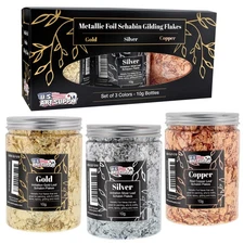 Metallic Foil Schabin Metal Leaf Flakes - Imitation Gold, Silver & Copper 10g