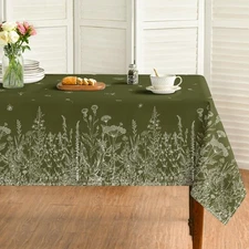 Spring Summer Tablecloth 60×104 Inch Rectangular Wild Flowers Floral Moss Green