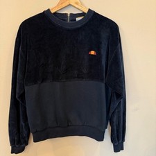 Ellesse Black Velour Panel Sweatshirt Pullover Half Zip Back Logo Crewneck Sz 8