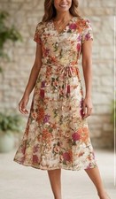VTG Coldwater Creek Silk Dress Cottagecore Midi Dress Button Silk Floral 12P