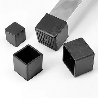 Black PVC Square Rubber Chair Table Feet Furniture End Cover Caps Multiple Sizes