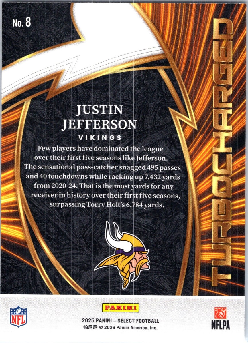 2025 Panini Select #8 Justin Jefferson Turbocharged Minnesota