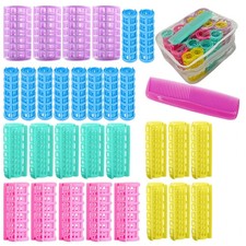 30Pcs Plastic Hair Curlers Set, Snap on Rollers Self Grip Heatless Rollers Haird