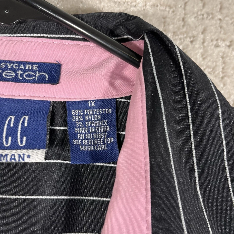 DCC Woman Blouse Plus Sz 1X Black White Pink Accent 3/4 Sleeve Stretch Full Zip - Image 4 of 4