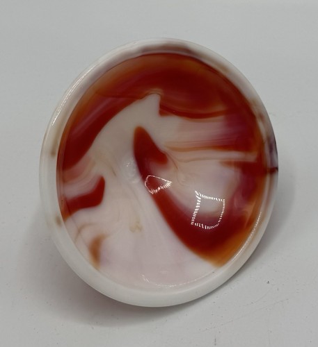VTG Imperial Glass Red White Slag Footed Covered Candy Dish Swirl Lid w/ Sticker - Picture 7 of 8