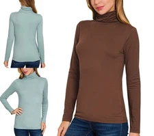 Zenana Women's Turtleneck Buttery Soft Stretch Warm Microfiber Long Sleeve Top