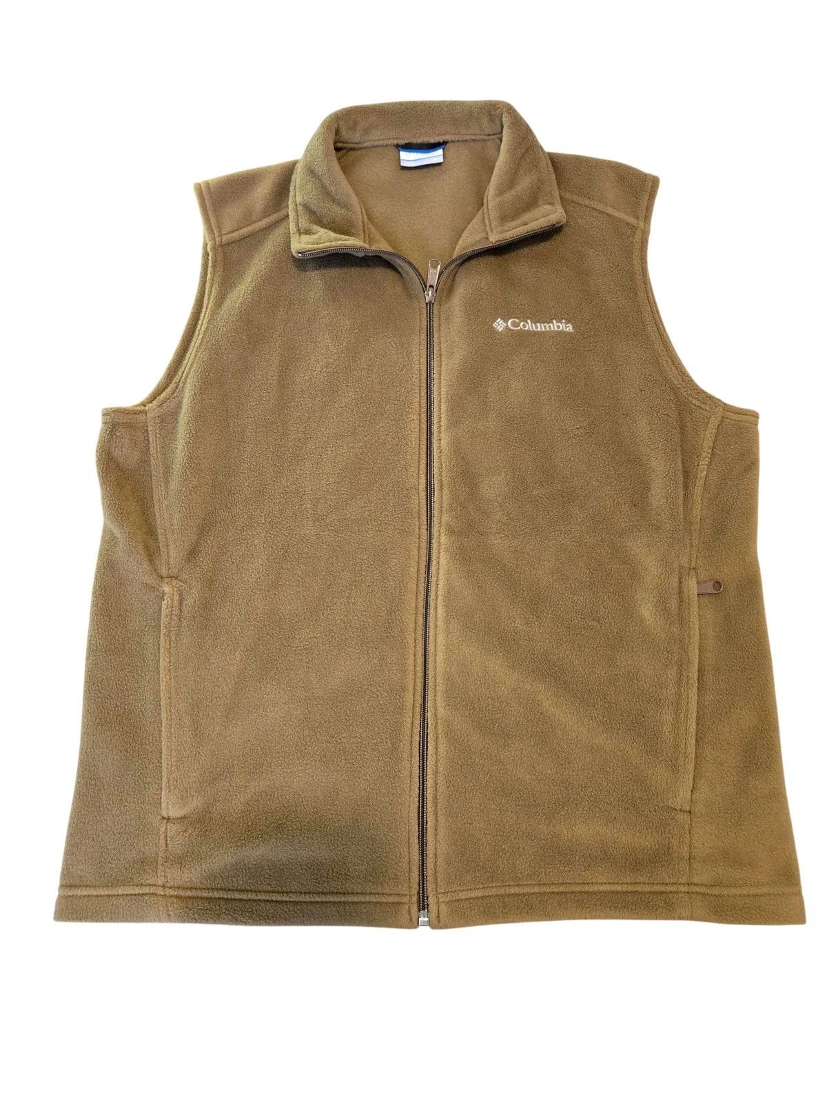 Columbia Vest Mens Medium Green Fleece Full Zip Pockets AM1535 Windbreaker Logo