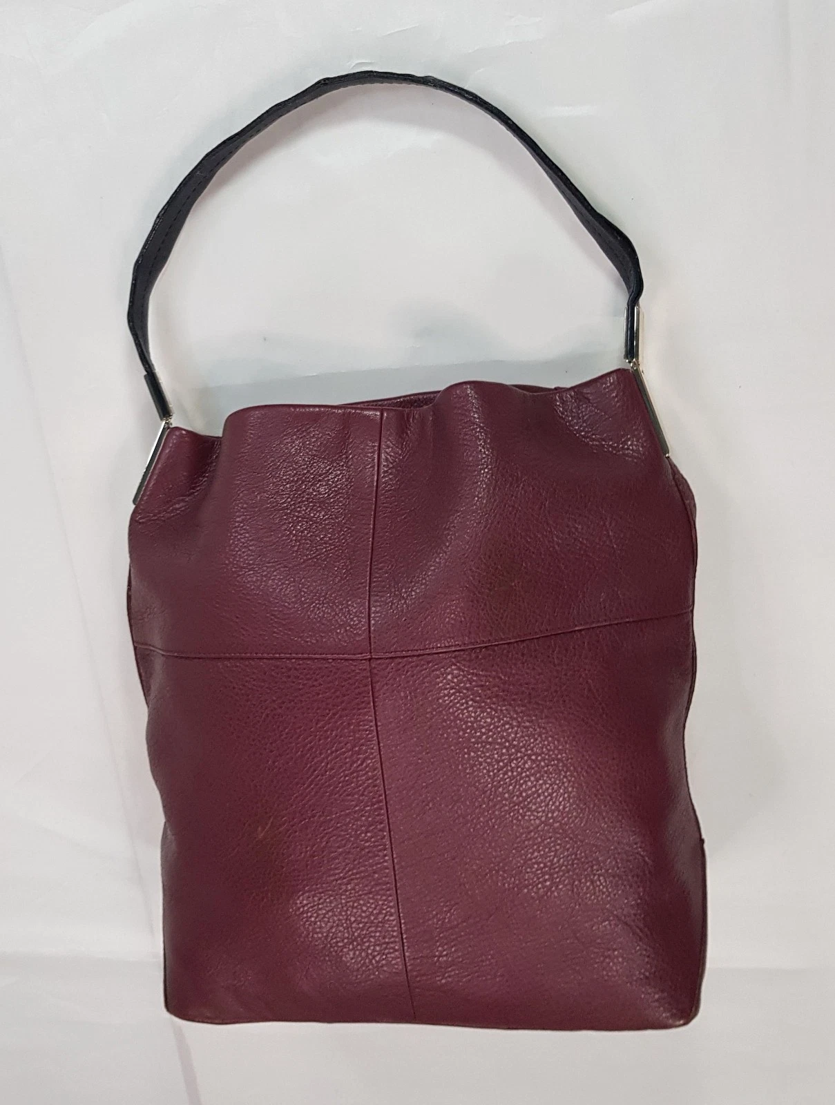 M&S MARKS & SPENCER WOMENS BORDEAUX LEATHER TOP HANDLE HANDBAG HOBO SHOULDER BAG